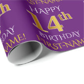 Paars Faux Gold "HAPPY 14th BIRTHDAY" Cadeaupapier (Rol Hoek)