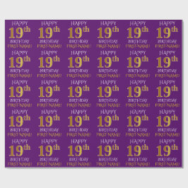 Paars Faux Gold "HAPPY 19th BIRTHDAY" Cadeaupapier