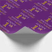 Paars Faux Gold "HAPPY 1st BIRTHDAY" Cadeaupapier (Hoek)