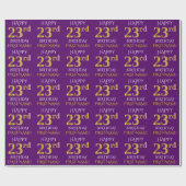 Paars Faux Gold "HAPPY 23rd BIRTHDAY" Cadeaupapier (Vlak)
