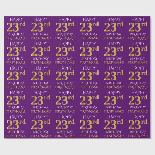 Paars Faux Gold "HAPPY 23rd BIRTHDAY" Cadeaupapier (Vlak)