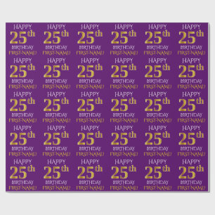Paars Faux Gold "HAPPY 25th BIRTHDAY" Cadeaupapier