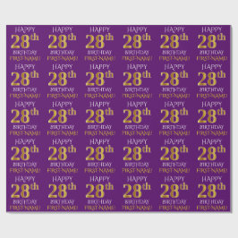 Paars Faux Gold "HAPPY 28th BIRTHDAY" Cadeaupapier