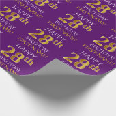 Paars Faux Gold "HAPPY 28th BIRTHDAY" Cadeaupapier (Hoek)