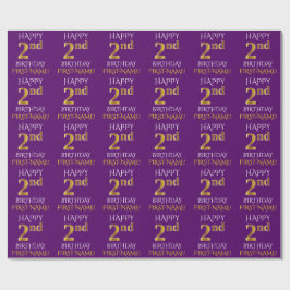 Paars Faux Gold "HAPPY 2nd BIRTHDAY" Cadeaupapier