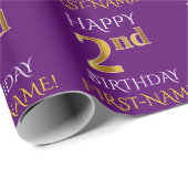 Paars Faux Gold "HAPPY 2nd BIRTHDAY" Cadeaupapier (Rol Hoek)