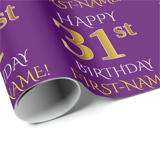 Paars Faux Gold "HAPPY 31st BIRTHDAY" Cadeaupapier (Rol Hoek)