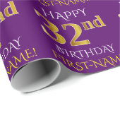 Paars Faux Gold "HAPPY 32nd BIRTHDAY" Cadeaupapier (Rol Hoek)