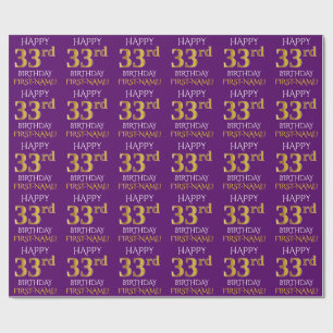Paars Faux Gold "HAPPY 33rd BIRTHDAY" Cadeaupapier