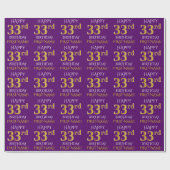 Paars Faux Gold "HAPPY 33rd BIRTHDAY" Cadeaupapier (Vlak)