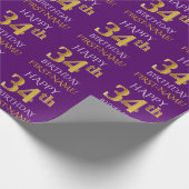 Paars Faux Gold "HAPPY 34th BIRTHDAY" Cadeaupapier (Hoek)