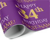 Paars Faux Gold "HAPPY 34th BIRTHDAY" Cadeaupapier (Rol Hoek)
