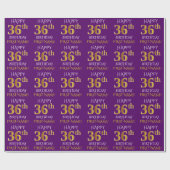 Paars Faux Gold "HAPPY 36th BIRTHDAY" Cadeaupapier (Vlak)