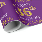 Paars Faux Gold "HAPPY 36th BIRTHDAY" Cadeaupapier (Rol Hoek)