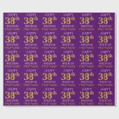 Paars Faux Gold "HAPPY 38th BIRTHDAY" Cadeaupapier (Vlak)