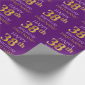 Paars Faux Gold "HAPPY 38th BIRTHDAY" Cadeaupapier (Hoek)