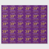 Paars Faux Gold "HAPPY 39th BIRTHDAY" Cadeaupapier (Vlak)
