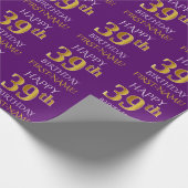 Paars Faux Gold "HAPPY 39th BIRTHDAY" Cadeaupapier (Hoek)