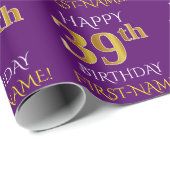Paars Faux Gold "HAPPY 39th BIRTHDAY" Cadeaupapier (Rol Hoek)