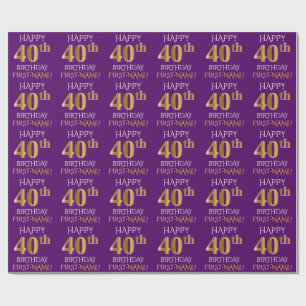 Paars Faux Gold "HAPPY 40th BIRTHDAY" Cadeaupapier