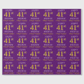 Paars Faux Gold "HAPPY 41st BIRTHDAY" Cadeaupapier (Vlak)