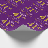 Paars Faux Gold "HAPPY 41st BIRTHDAY" Cadeaupapier (Hoek)