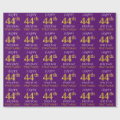 Paars Faux Gold "HAPPY 44th BIRTHDAY" Cadeaupapier (Vlak)