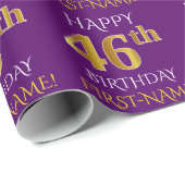 Paars Faux Gold "HAPPY 46th BIRTHDAY" Cadeaupapier (Rol Hoek)