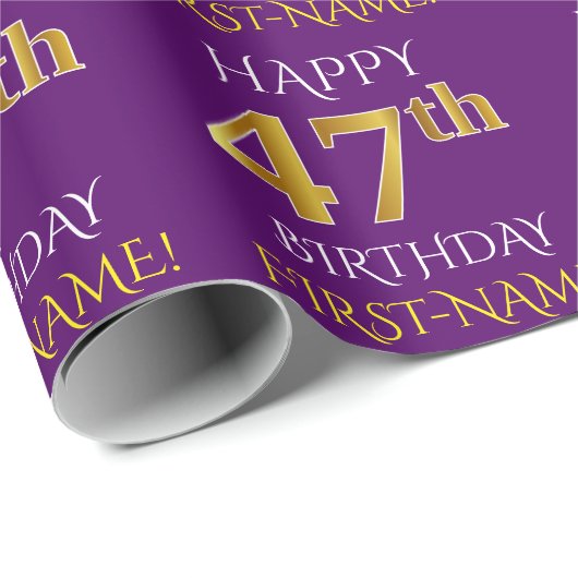 Paars Faux Gold "HAPPY 47th BIRTHDAY" Cadeaupapier (Rol Hoek)