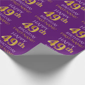 Paars Faux Gold "HAPPY 49th BIRTHDAY" Cadeaupapier (Hoek)