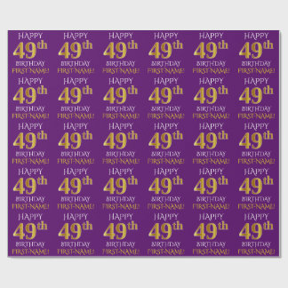 Paars Faux Gold "HAPPY 49th BIRTHDAY" Cadeaupapier