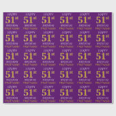 Paars Faux Gold "HAPPY 51st BIRTHDAY" Cadeaupapier (Vlak)