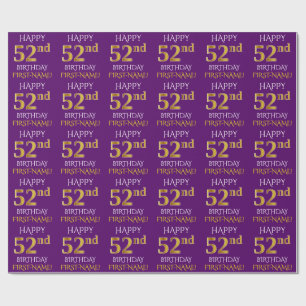 Paars Faux Gold "HAPPY 52nd BIRTHDAY" Cadeaupapier