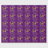 Paars Faux Gold "HAPPY 54th BIRTHDAY" Cadeaupapier (Vlak)