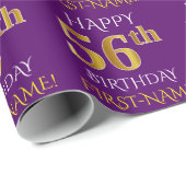 Paars Faux Gold "HAPPY 56th BIRTHDAY" Cadeaupapier (Rol Hoek)