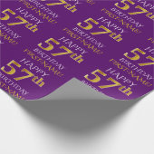 Paars Faux Gold "HAPPY 57th BIRTHDAY" Cadeaupapier (Hoek)