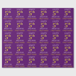 Paars Faux Gold "HAPPY 5th BIRTHDAY" Cadeaupapier