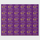 Paars Faux Gold "HAPPY 61st BIRTHDAY" Cadeaupapier (Vlak)