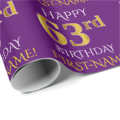 Paars Faux Gold "HAPPY 63rd BIRTHDAY" Cadeaupapier (Rol Hoek)