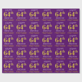 Paars Faux Gold "HAPPY 64th BIRTHDAY" Cadeaupapier