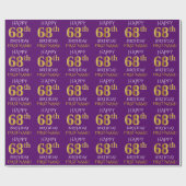 Paars Faux Gold "HAPPY 68th BIRTHDAY" Cadeaupapier (Vlak)