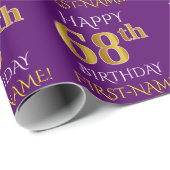 Paars Faux Gold "HAPPY 68th BIRTHDAY" Cadeaupapier (Rol Hoek)