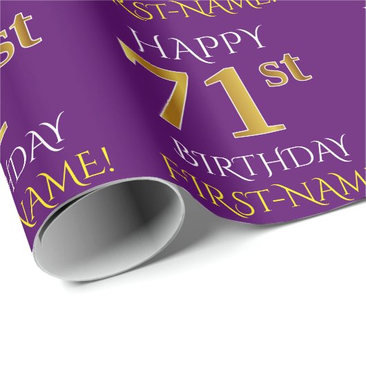 Paars Faux Gold "HAPPY 71st BIRTHDAY" Cadeaupapier (Rol Hoek)