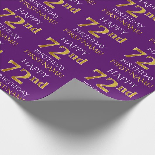 Paars Faux Gold "HAPPY 72nd BIRTHDAY" Cadeaupapier (Hoek)