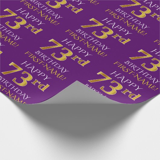 Paars Faux Gold "HAPPY 73rd BIRTHDAY" Cadeaupapier (Hoek)