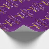 Paars Faux Gold "HAPPY 7th BIRTHDAY" Cadeaupapier (Hoek)