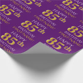 Paars Faux Gold "HAPPY 85th BIRTHDAY" Cadeaupapier (Hoek)