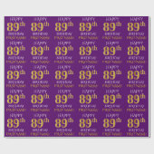 Paars Faux Gold "HAPPY 89th BIRTHDAY" Cadeaupapier (Vlak)