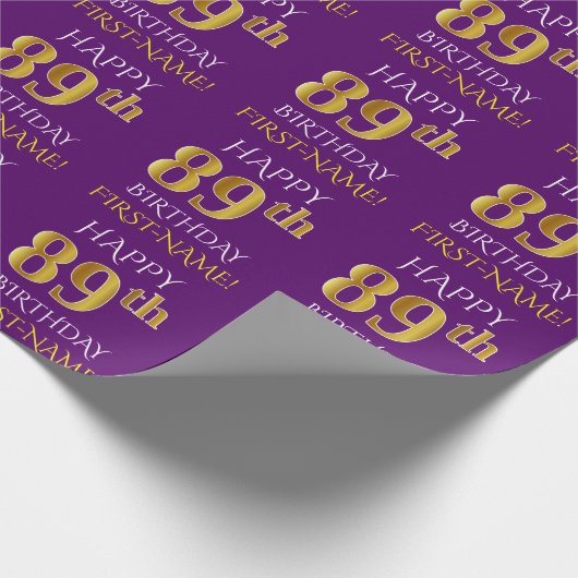 Paars Faux Gold "HAPPY 89th BIRTHDAY" Cadeaupapier (Hoek)
