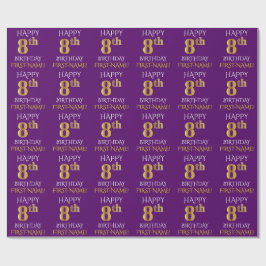 Paars Faux Gold "HAPPY 8th BIRTHDAY" Cadeaupapier